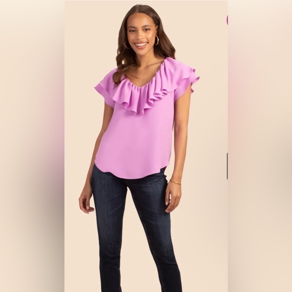 TRINA TURK Jena Ruffle Top In Sugarberry Size Medium NWT